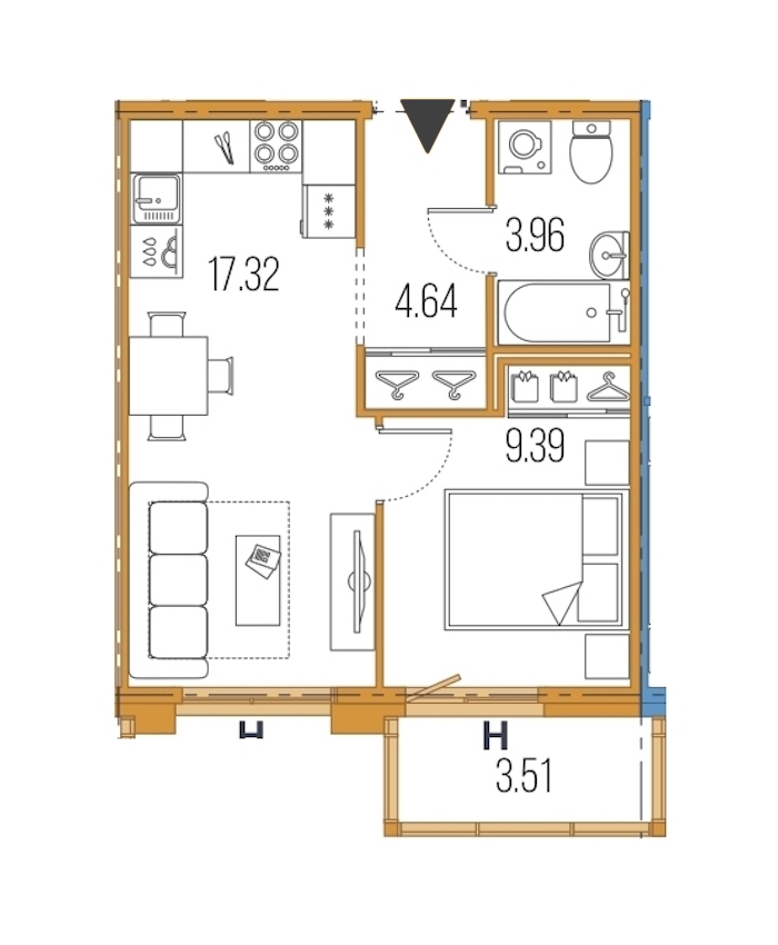 1-комнатная, 35 м² — ЖК ЖК Legenda Героев