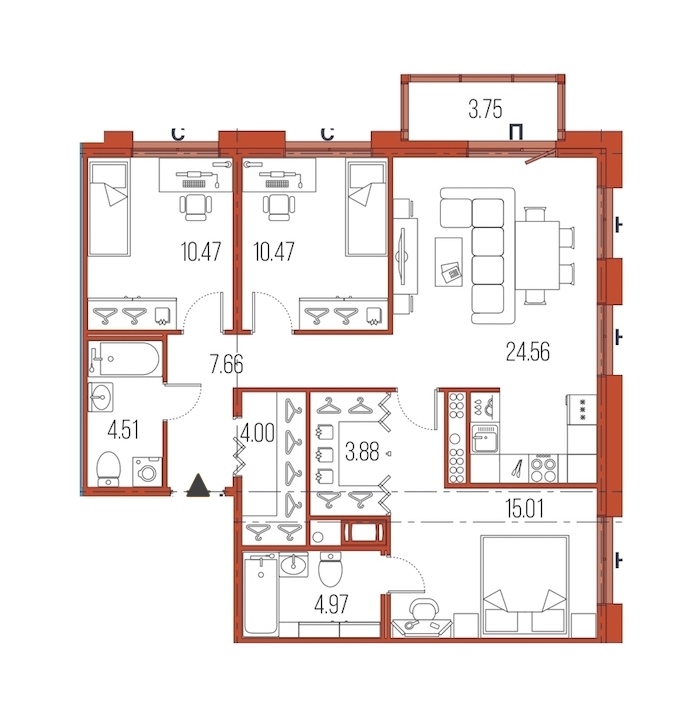 3-комнатная, 86 м² — ЖК ЖК Legenda Героев