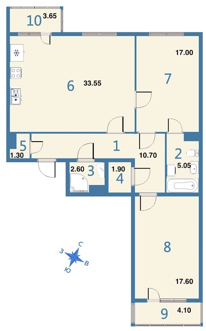 2-комнатная, 94 м² — ЖК ЖК Дом на Космонавтов