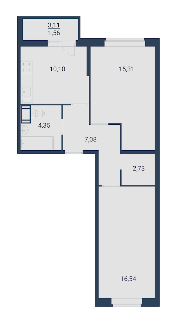 2-комнатная, 58 м² — ЖК ЖК Материк