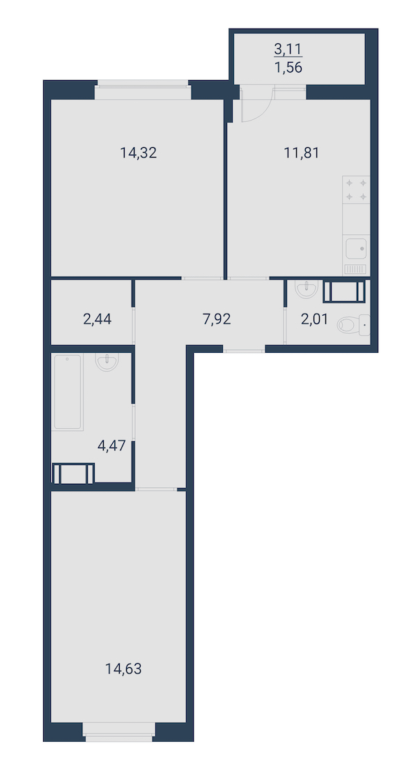 2-комнатная, 59 м² — ЖК ЖК Материк