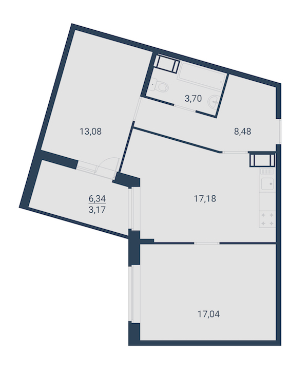 2-комнатная, 63 м² — ЖК ЖК Материк