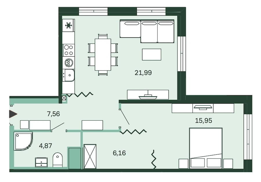1-комнатная, 57 м² — ЖК ЖК Магнифика Резиденс (Magnifika Residence)