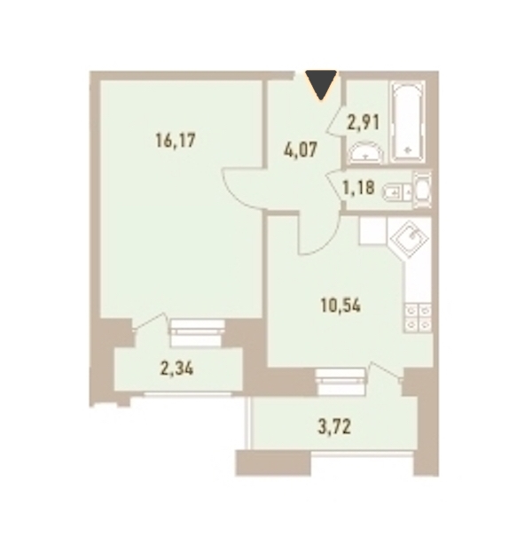 1-комнатная, 38 м² — ЖК ЖК Новый Лесснер