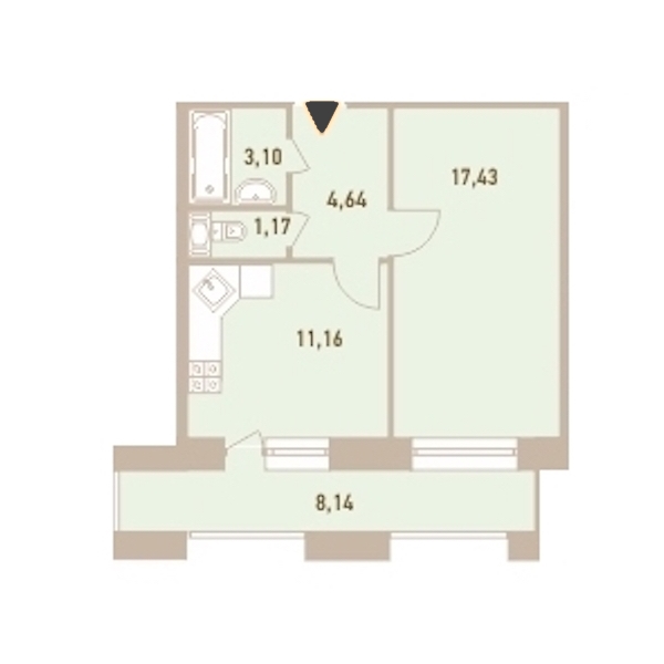 1-комнатная, 40 м² — ЖК ЖК Новый Лесснер