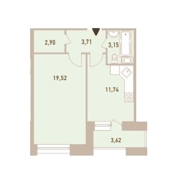 1-комнатная, 43 м² — ЖК ЖК Новый Лесснер