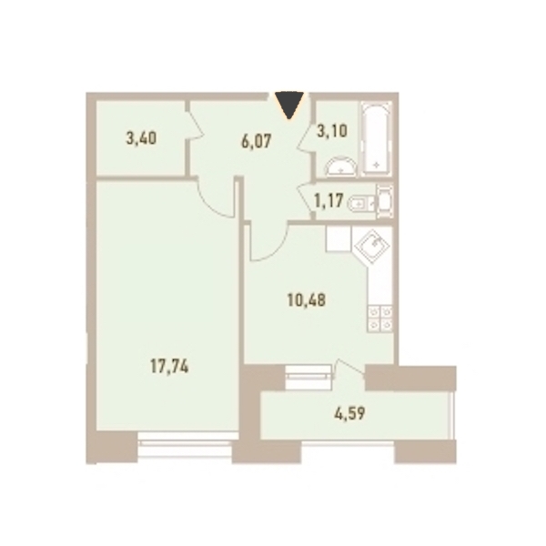 1-комнатная, 44 м² — ЖК ЖК Новый Лесснер