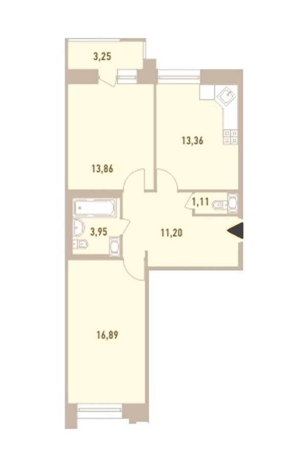 2-комнатная, 62 м² — ЖК ЖК Новый Лесснер