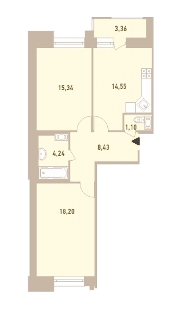 2-комнатная, 64 м² — ЖК ЖК Новый Лесснер