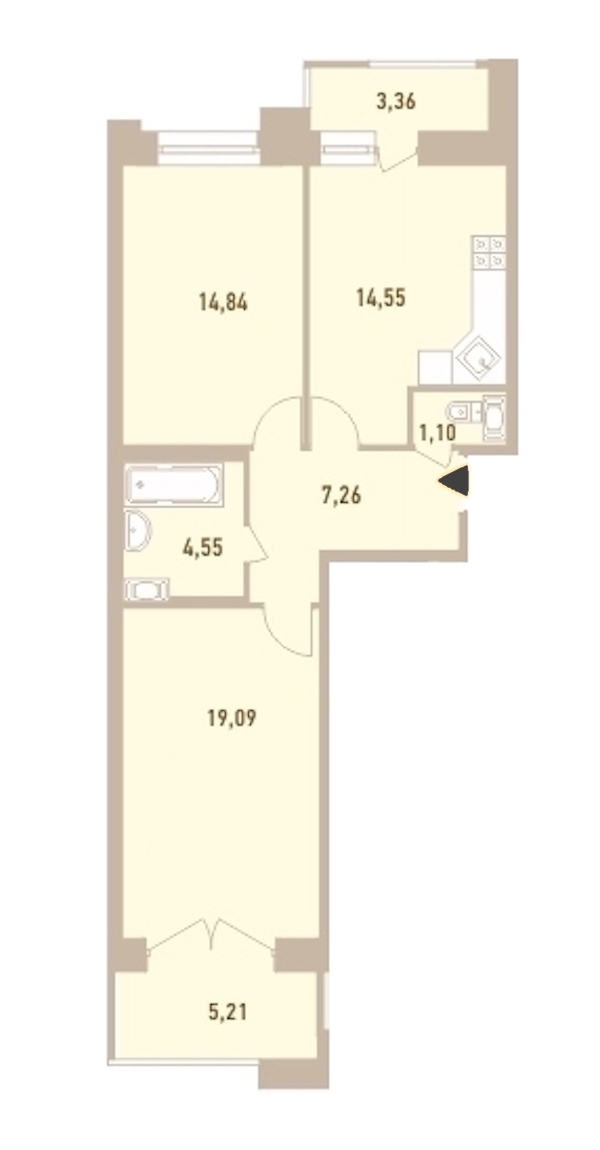 2-комнатная, 65 м² — ЖК ЖК Новый Лесснер