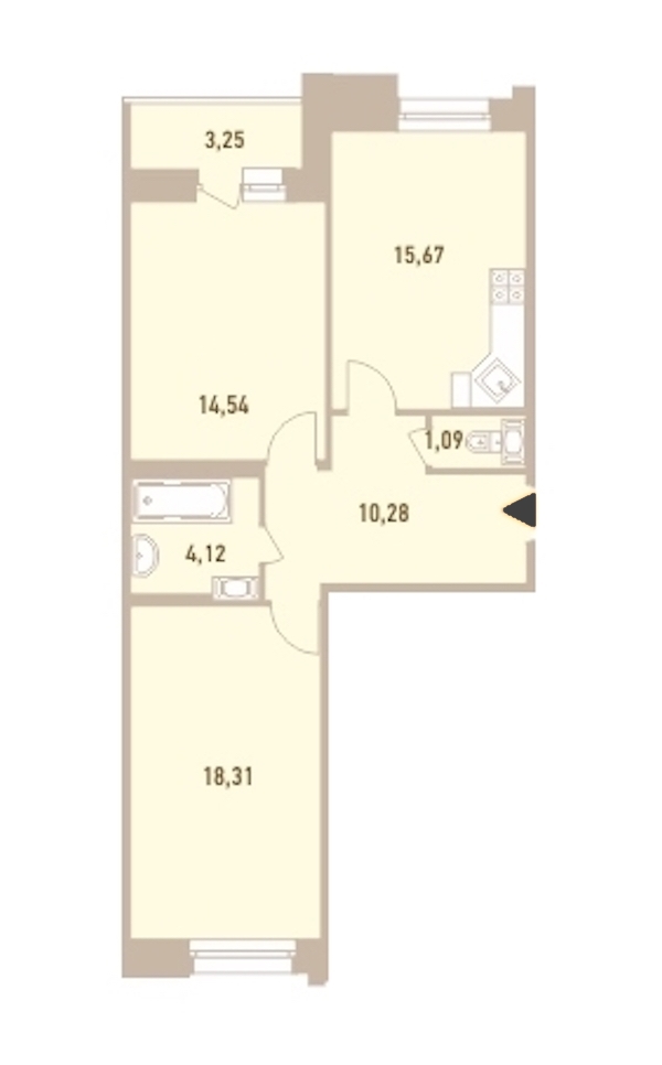 2-комнатная, 66 м² — ЖК ЖК Новый Лесснер