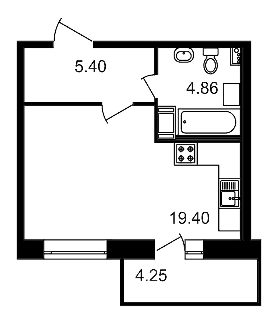 Студия, 34 м² — ЖК ЖК Елизаровский