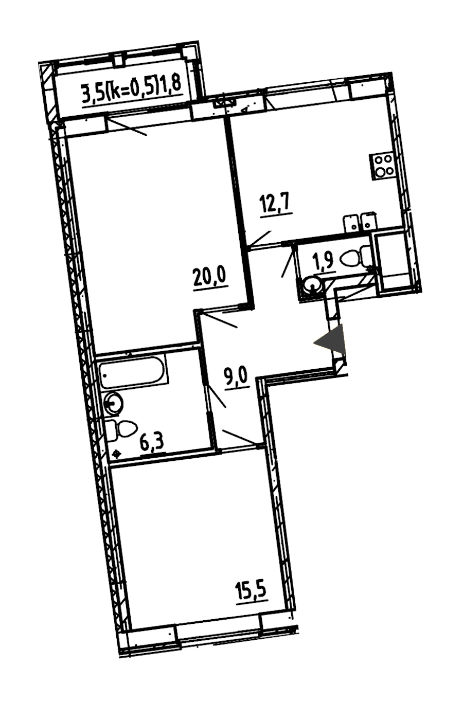 2-комнатная, 67 м² — ЖК ЖК Эталон на Неве