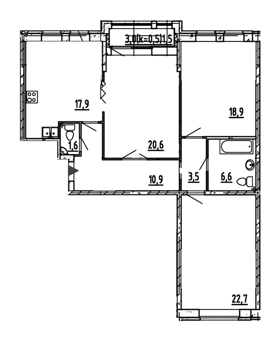3-комнатная, 104 м² — ЖК ЖК Эталон на Неве
