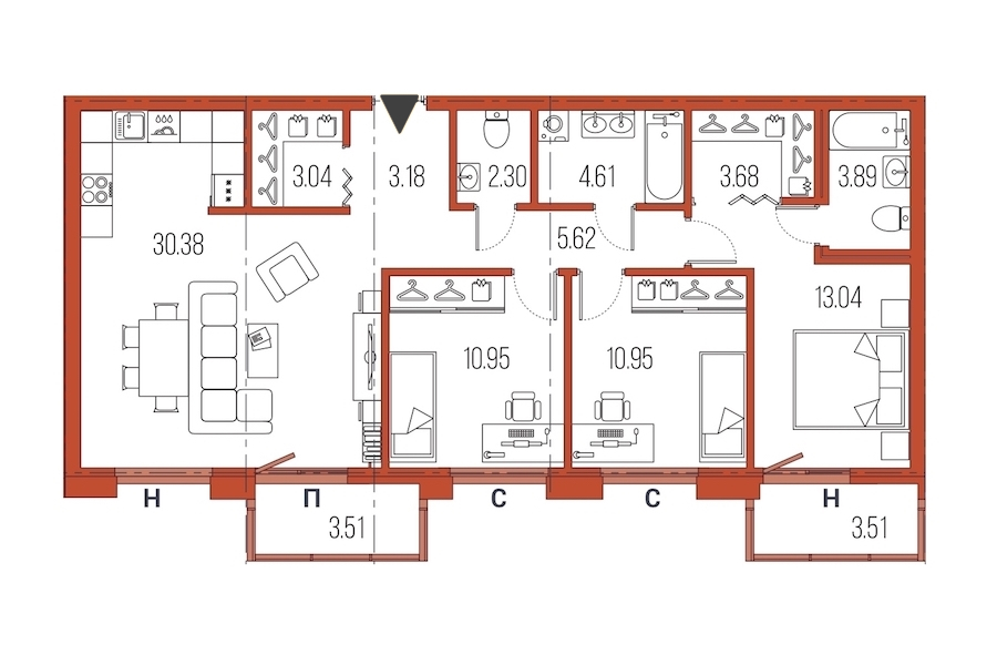 3-комнатная, 92 м² — ЖК ЖК Legenda Героев