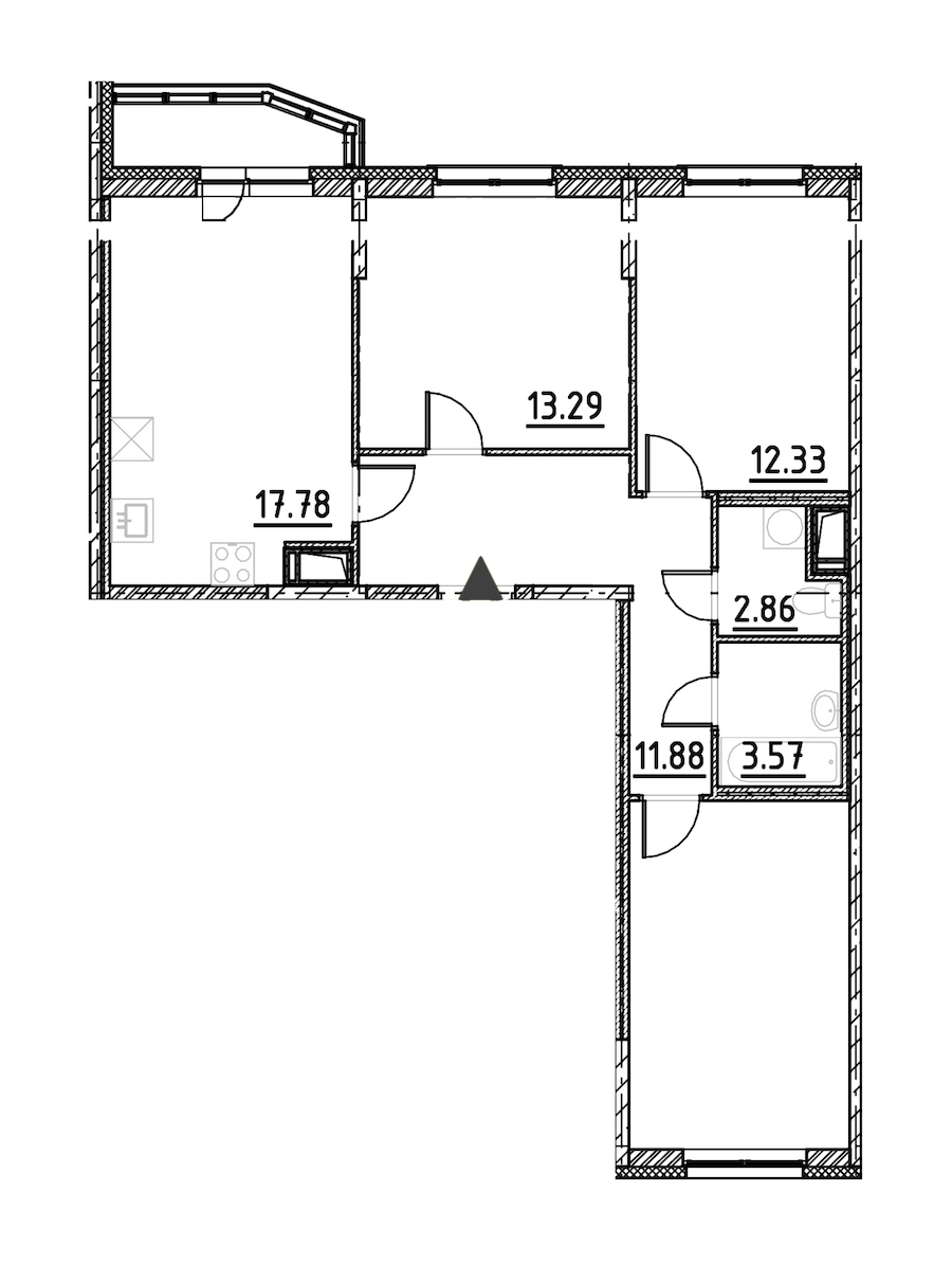 3-комнатная, 78 м² — ЖК ЖК Yoga (Йога)