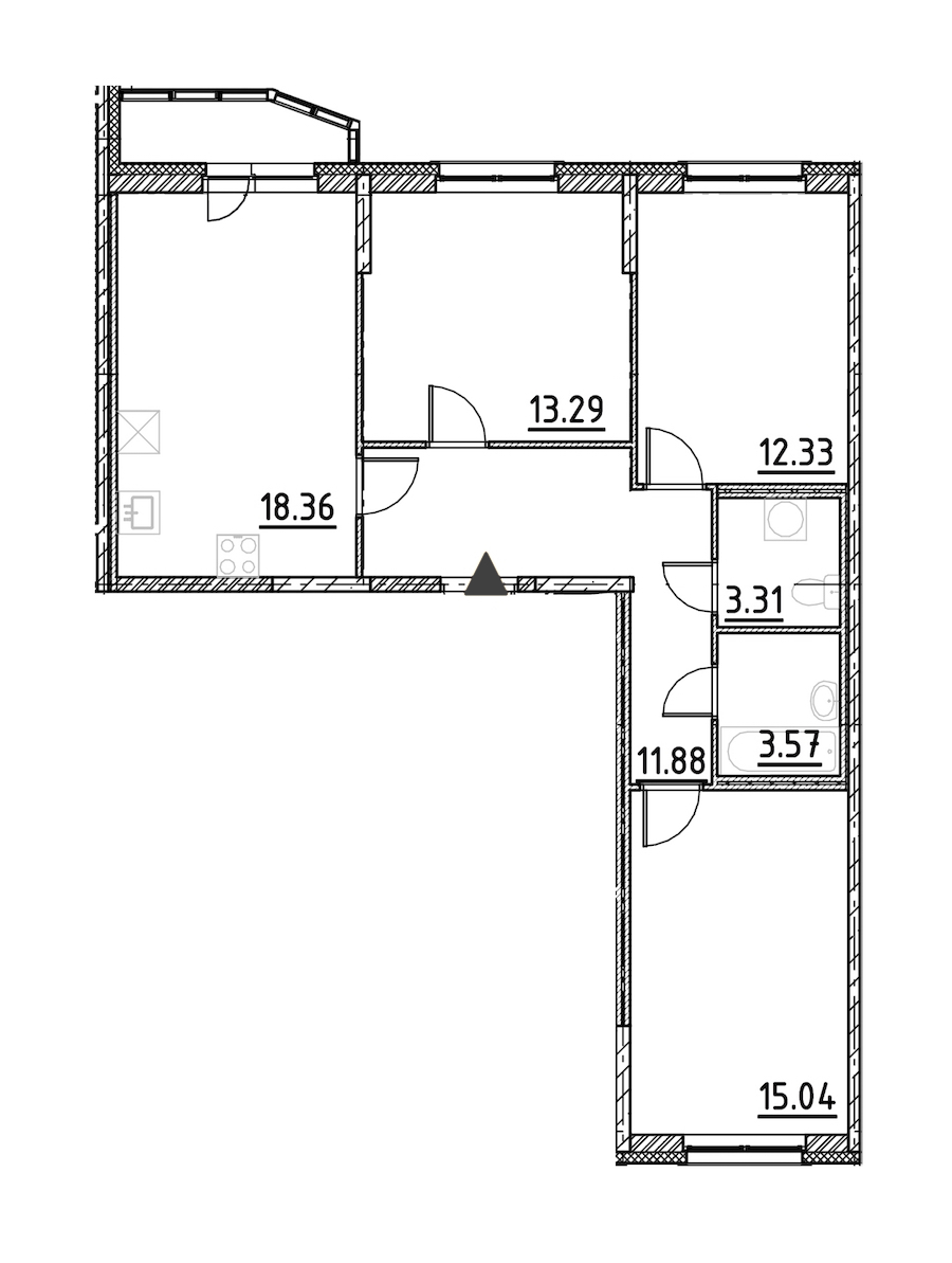 3-комнатная, 79 м² — ЖК ЖК Yoga (Йога)
