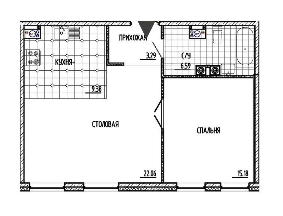 1-комнатная, 57 м² — ЖК ЖК Маленькая Франция