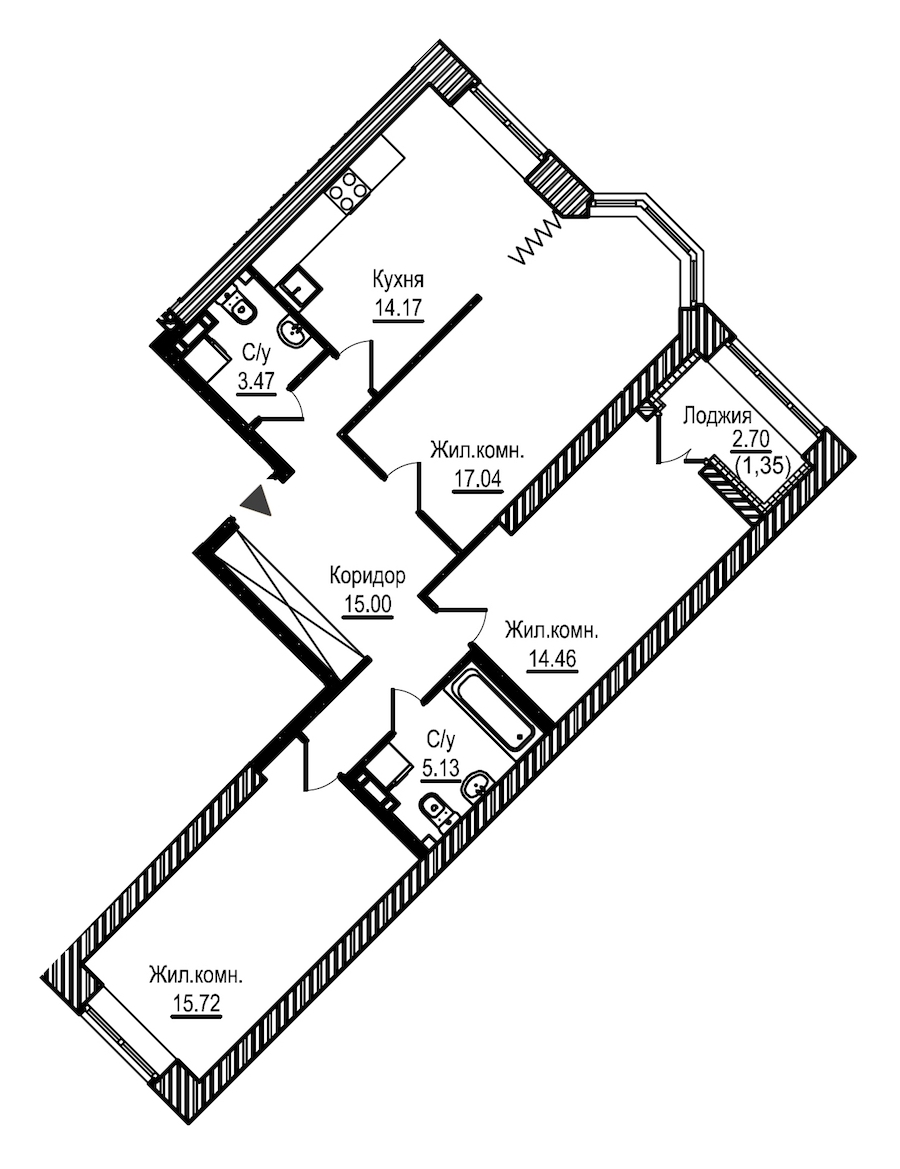 3-комнатная, 86 м² — ЖК ЖК Новое Купчино