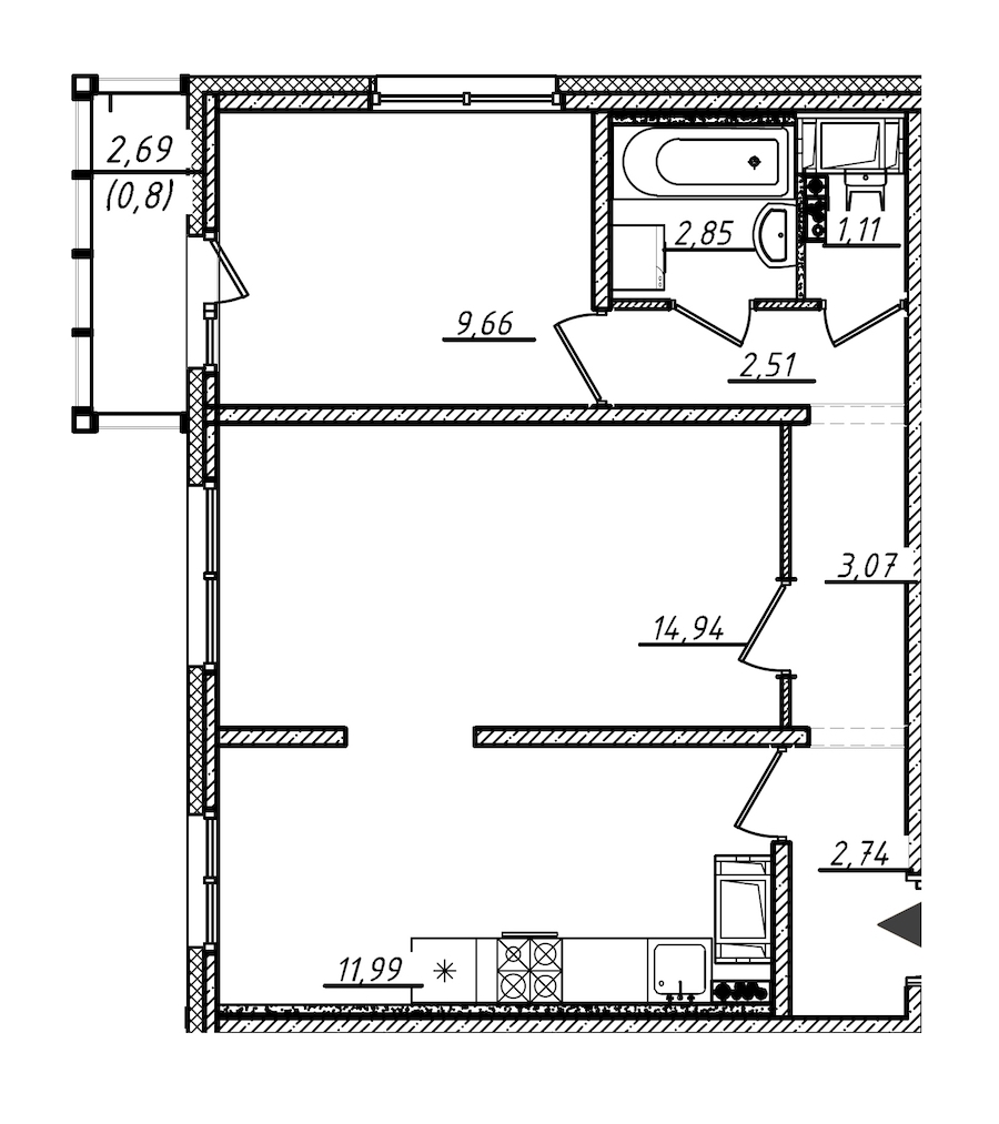 2-комнатная, 50 м² — ЖК ЖК Ручьи