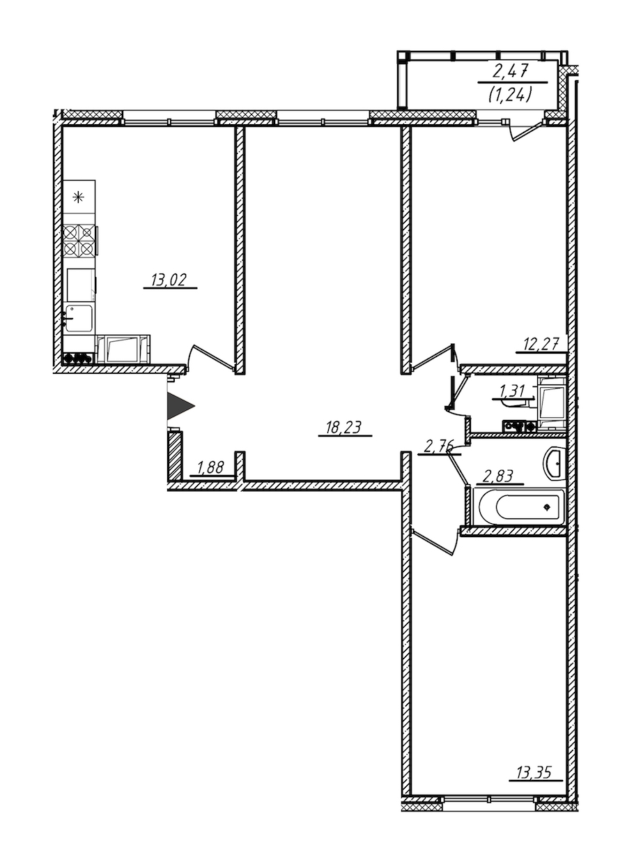 3-комнатная, 67 м² — ЖК ЖК Ручьи