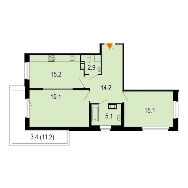 2-комнатная, 76 м² — ЖК ЖК Жемчужный берег