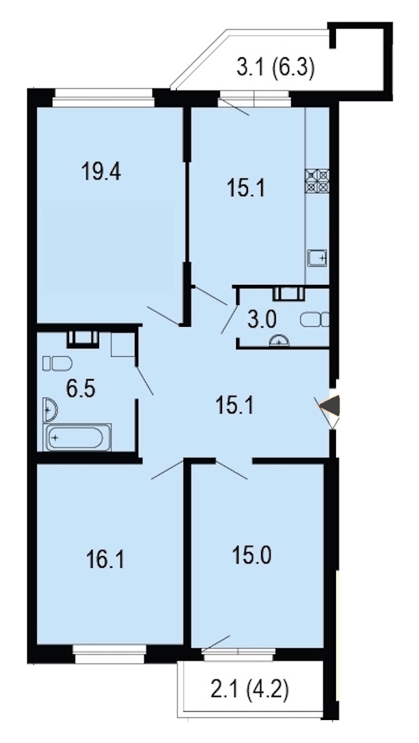 3-комнатная, 95 м² — ЖК ЖК Жемчужный берег