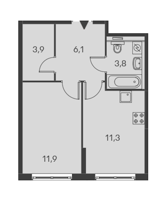 1-комнатная, 39 м² — ЖК ЖК Дальневосточный 15