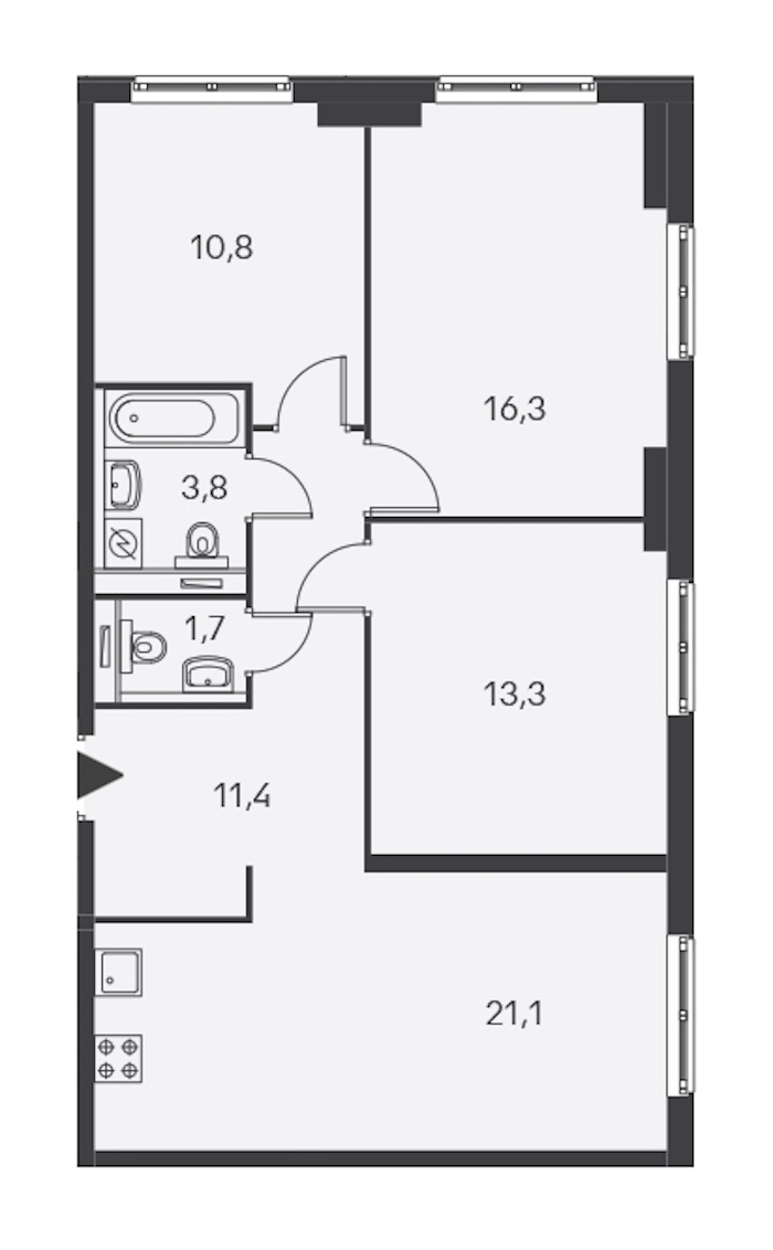 3-комнатная, 79 м² — ЖК ЖК Дальневосточный 15
