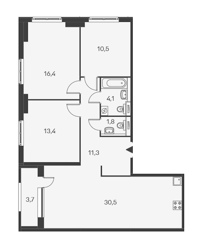3-комнатная, 90 м² — ЖК ЖК Дальневосточный 15