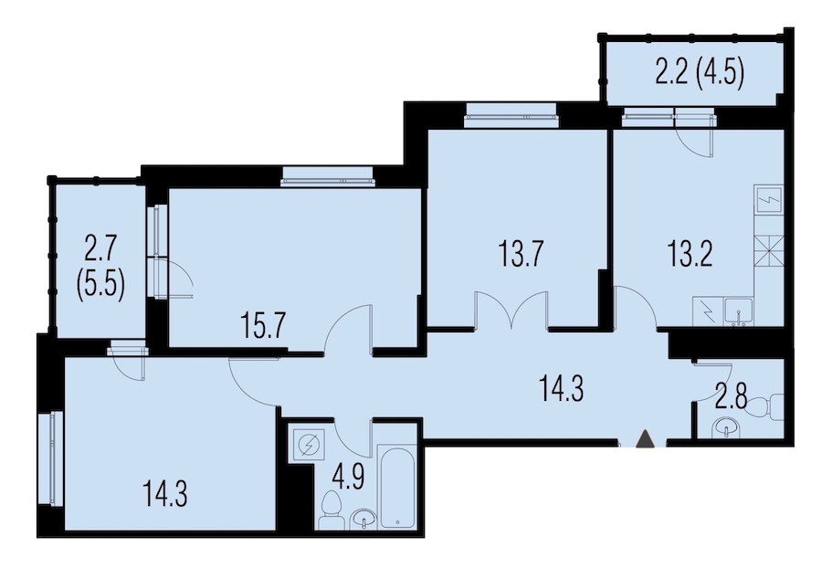 3-комнатная, 81 м² — ЖК ЖК Жемчужный Каскад