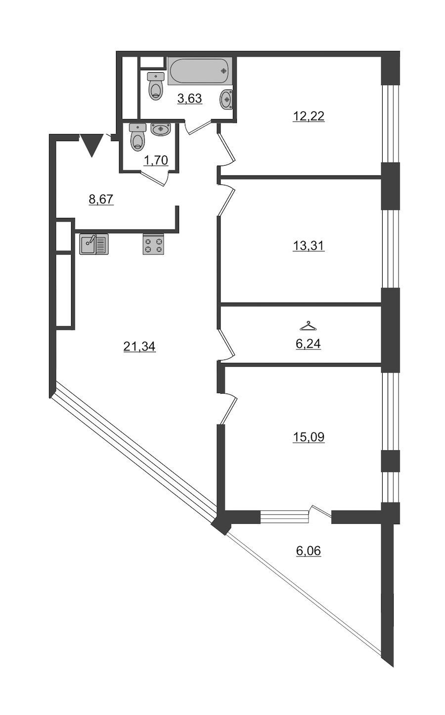 3-комнатная, 85 м² — ЖК ЖК Нью Тайм (New Time)