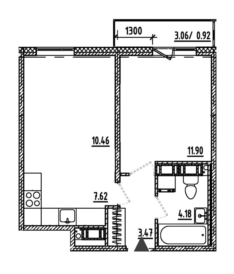 1-комнатная, 39 м² — ЖК ЖК Lampo (Лампо)