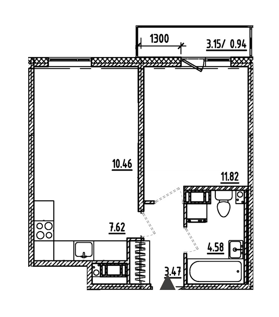 1-комнатная, 39 м² — ЖК ЖК Lampo (Лампо)
