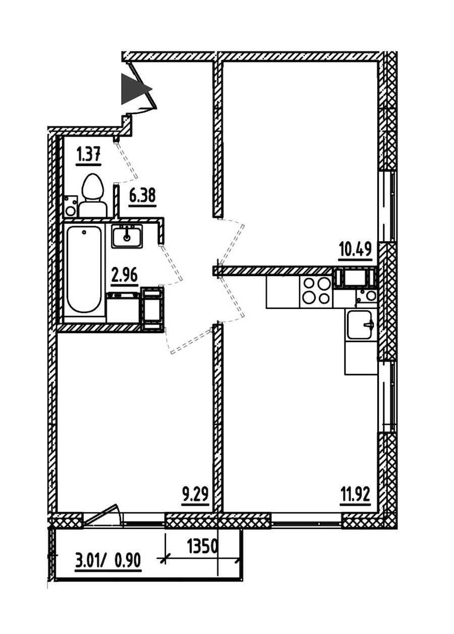2-комнатная, 43 м² — ЖК ЖК Lampo (Лампо)