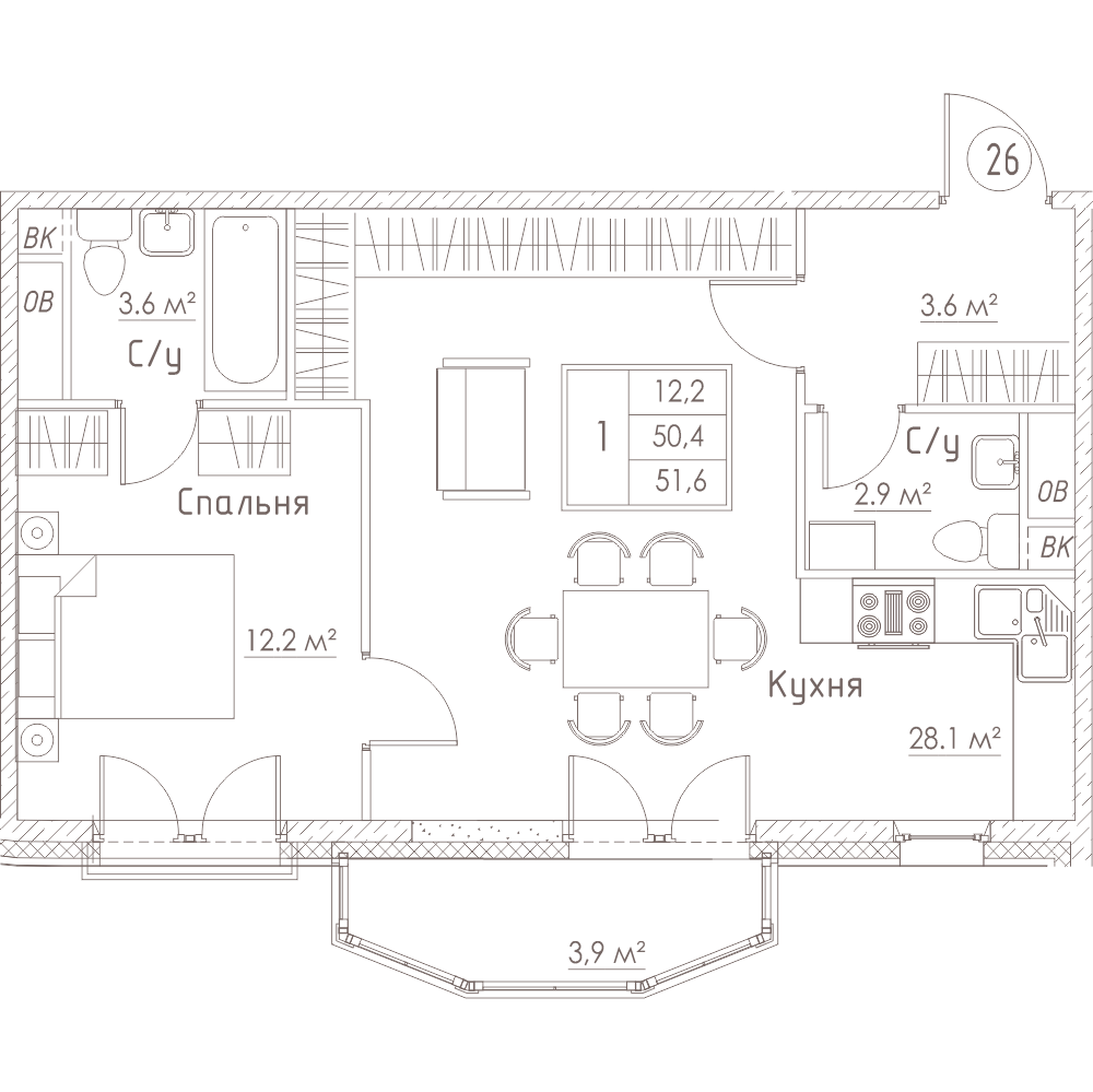 1-комнатная, 52 м² — ЖК ЖК Barcelona (Барселона)