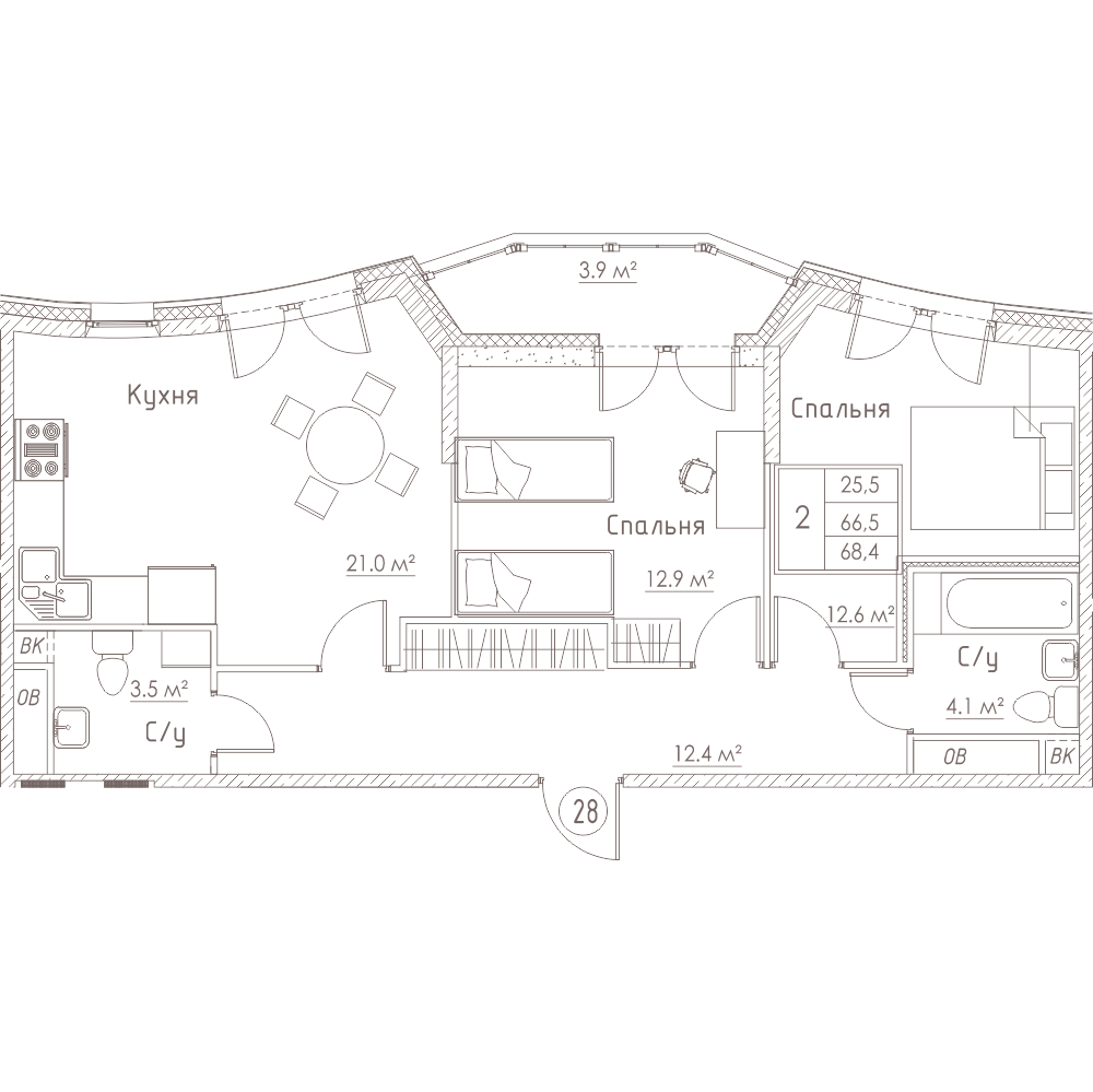 2-комнатная, 68 м² — ЖК ЖК Barcelona (Барселона)