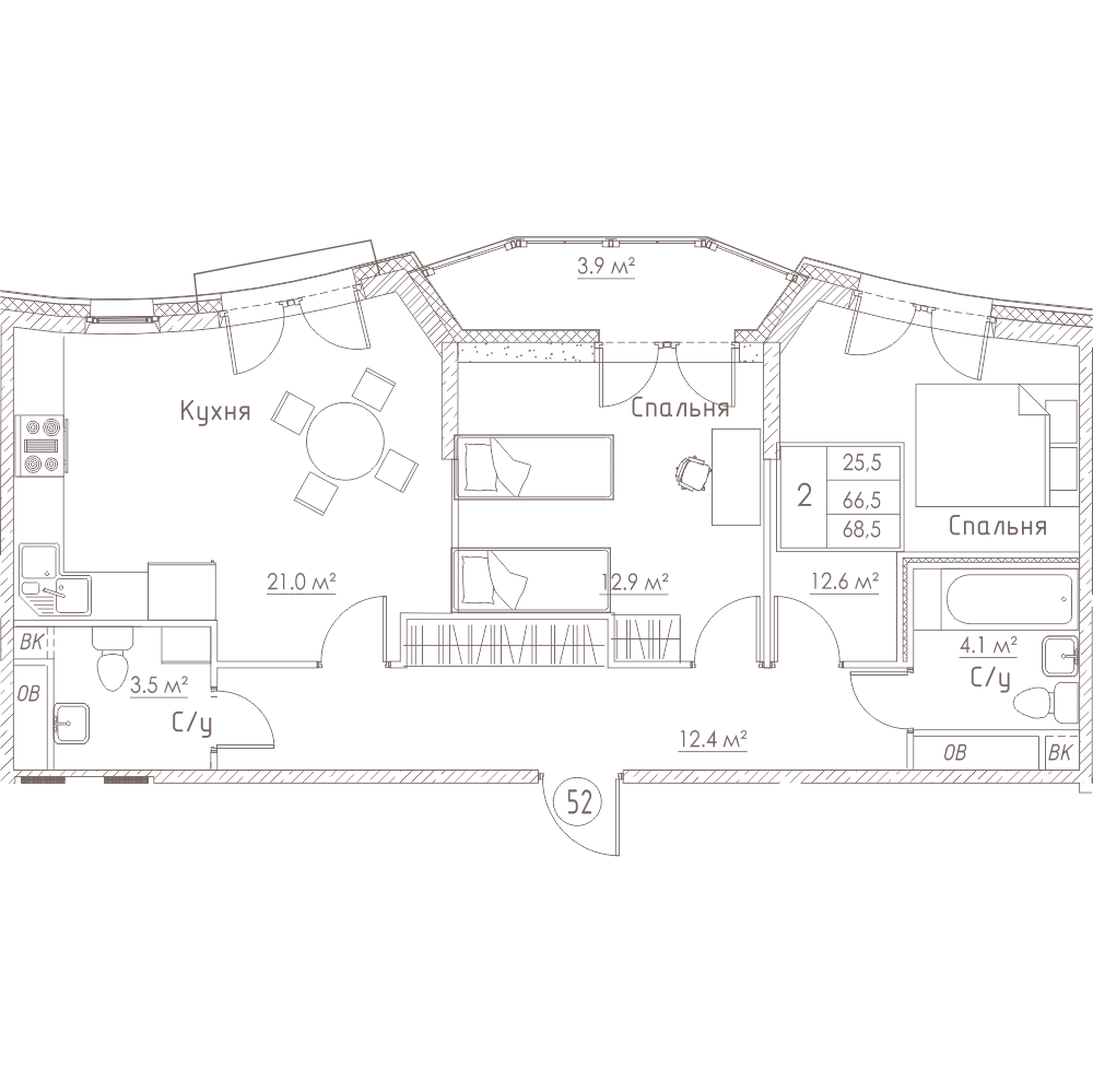 2-комнатная, 69 м² — ЖК ЖК Barcelona (Барселона)
