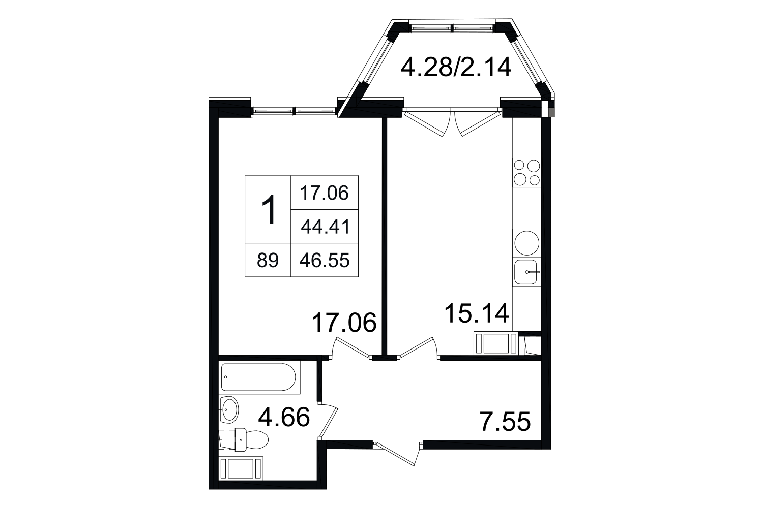 1-комнатная, 47 м² — ЖК ЖК Grand House (Гранд Хаус)
