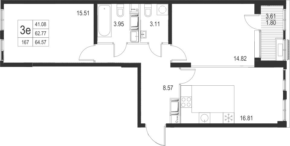 2-комнатная, 65 м² — ЖК ЖК Golden City (Голден сити)