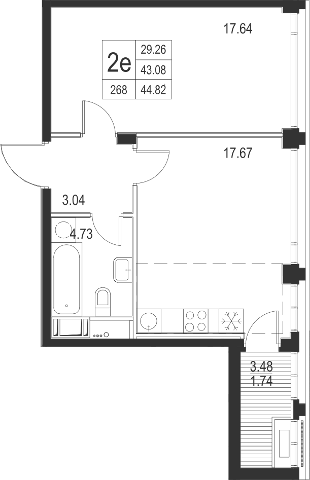 1-комнатная, 45 м² — ЖК ЖК Golden City (Голден сити)