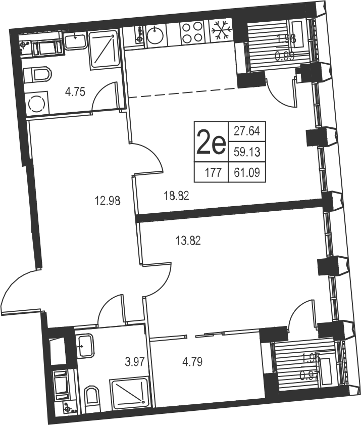 1-комнатная, 61 м² — ЖК ЖК Golden City (Голден сити)