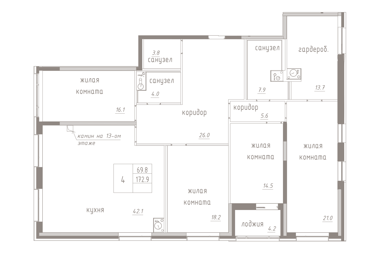 4-комнатная, 175 м² — ЖК ЖК Лайф Лесная
