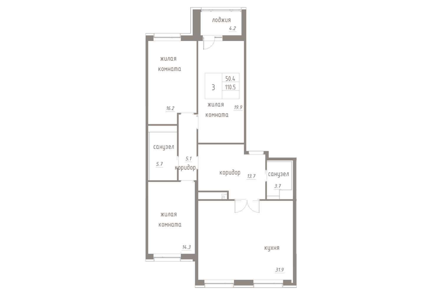3-комнатная, 113 м² — ЖК ЖК Лайф Лесная