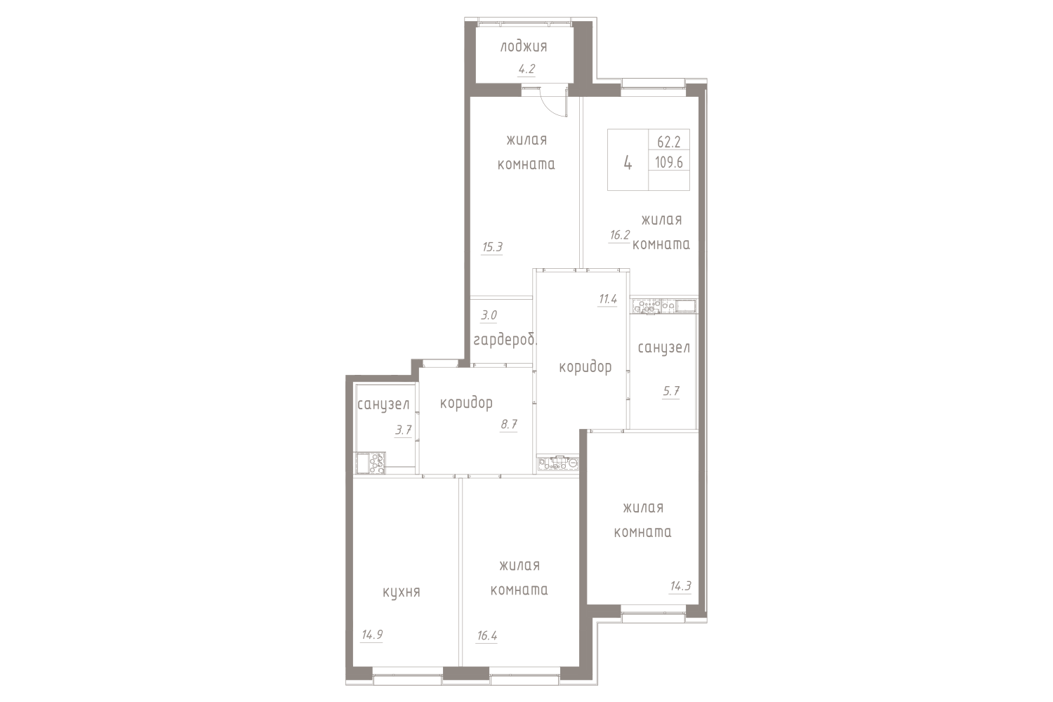 4-комнатная, 112 м² — ЖК ЖК Лайф Лесная