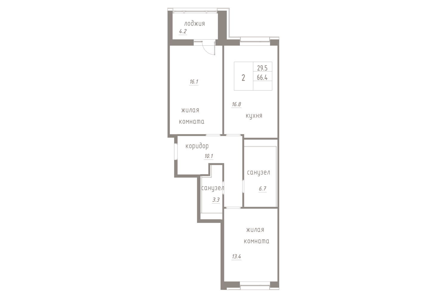 2-комнатная, 69 м² — ЖК ЖК Лайф Лесная
