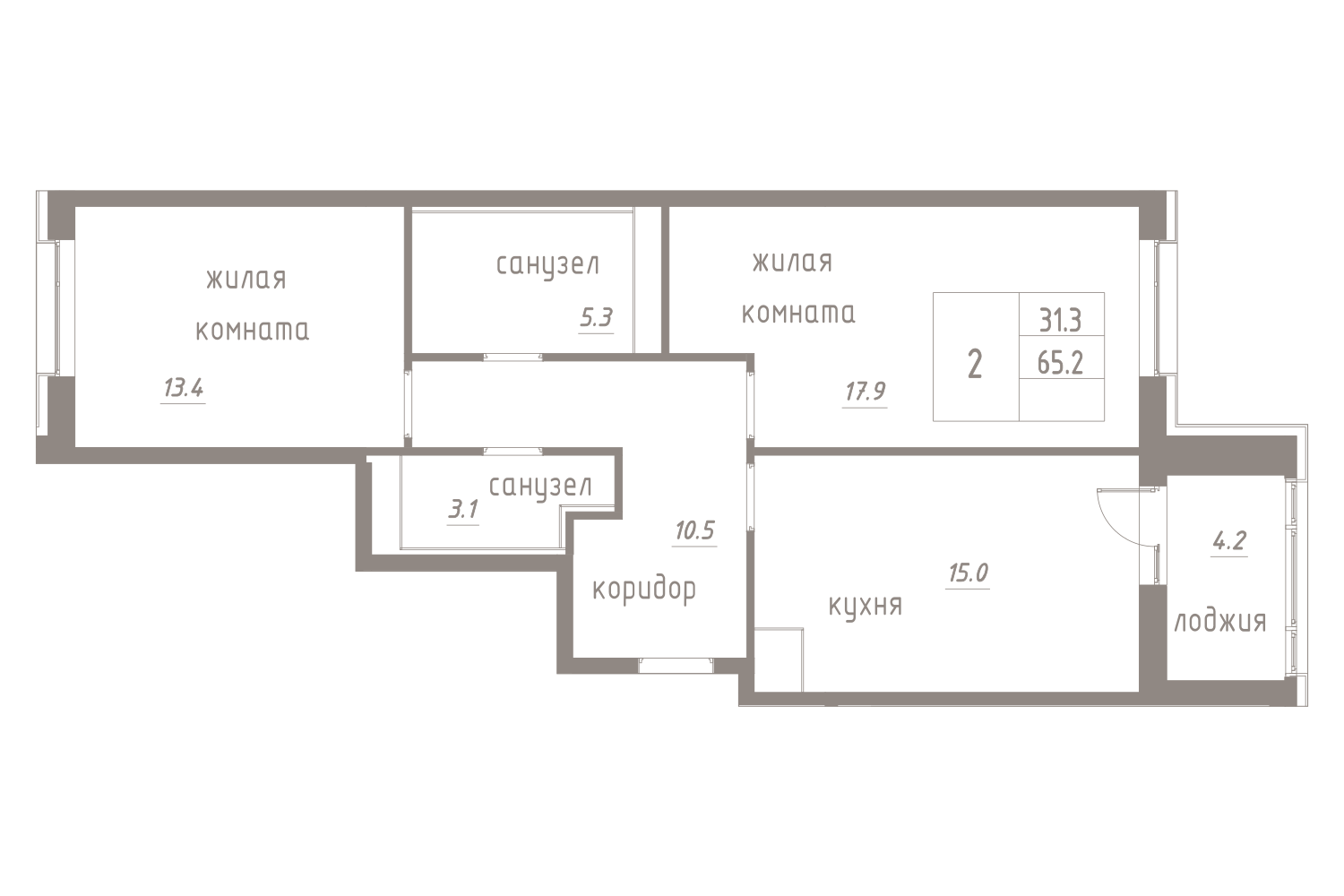 2-комнатная, 67 м² — ЖК ЖК Лайф Лесная
