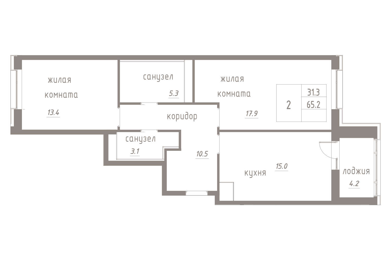 2-комнатная, 67 м² — ЖК ЖК Лайф Лесная