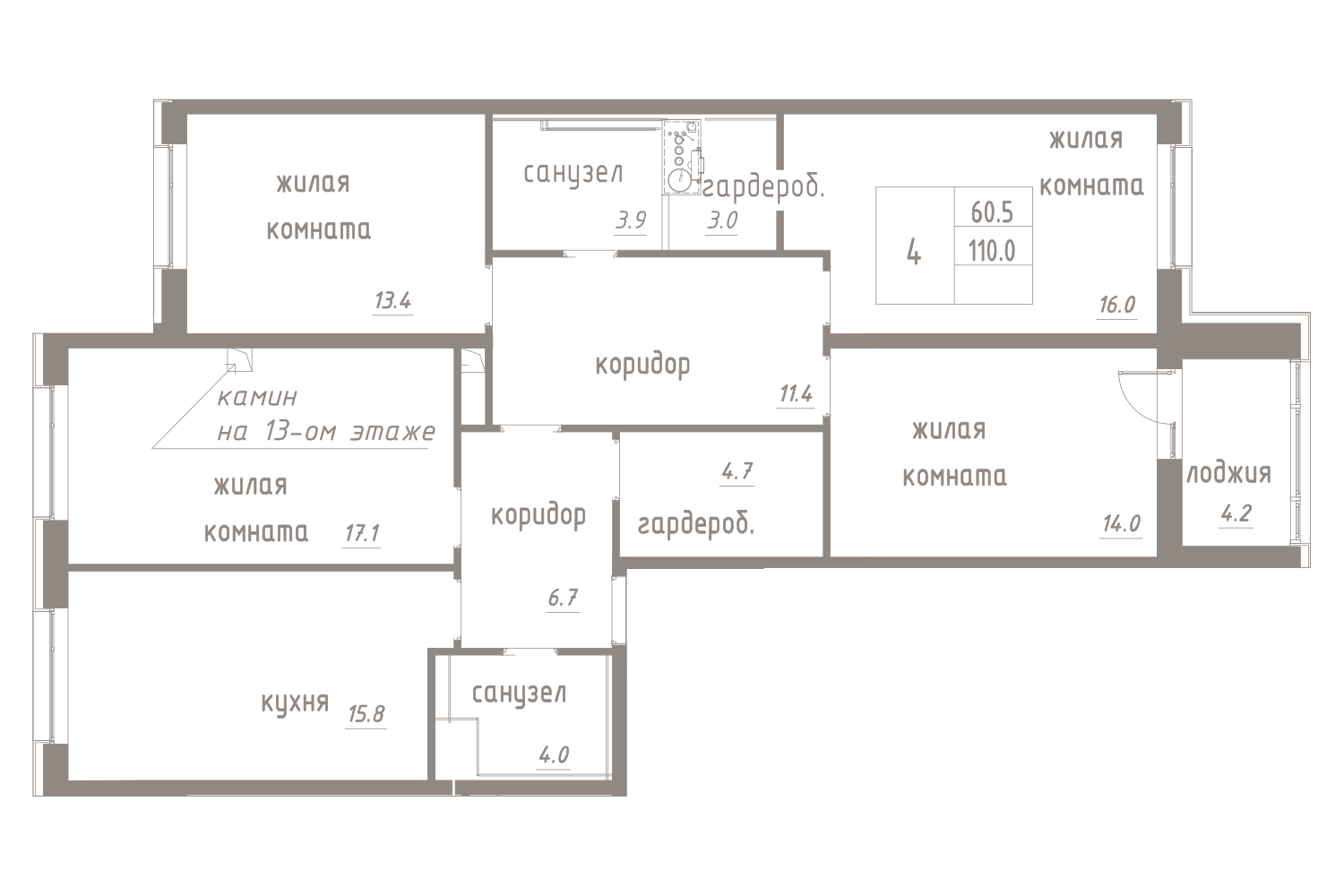 4-комнатная, 112 м² — ЖК ЖК Лайф Лесная