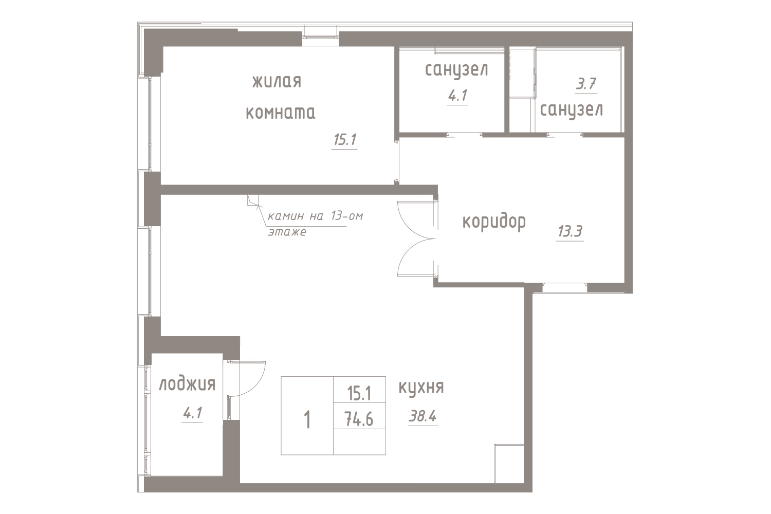 1-комнатная, 77 м² — ЖК ЖК Лайф Лесная